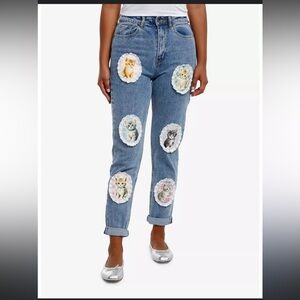 Sweet Society Cat Portrait Bow Mom Jeans/ hot topic sold out